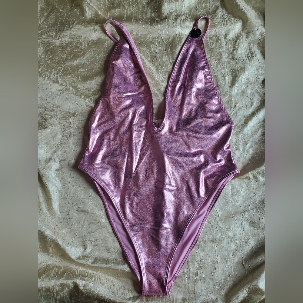 Forever 21 metallic pink bathing suit bodysuit